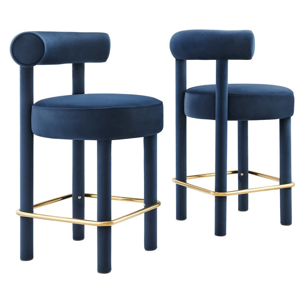 Modway EEI-6708-MID-GLD Toulouse Performance Velvet Counter Stool - Set of 2, Midnight Blue Gold