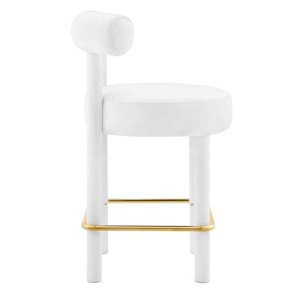 Modway EEI-6708-WHI-GLD Toulouse Performance Velvet Counter Stool - Set of 2 White Gold MDY-EEI-6708-WHI-GLD