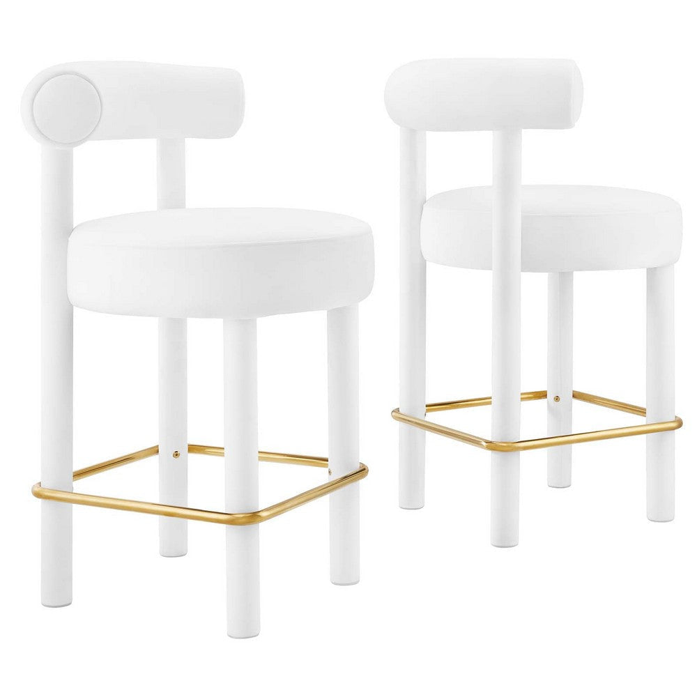 Modway EEI-6708-WHI-GLD Toulouse Performance Velvet Counter Stool - Set of 2, White Gold