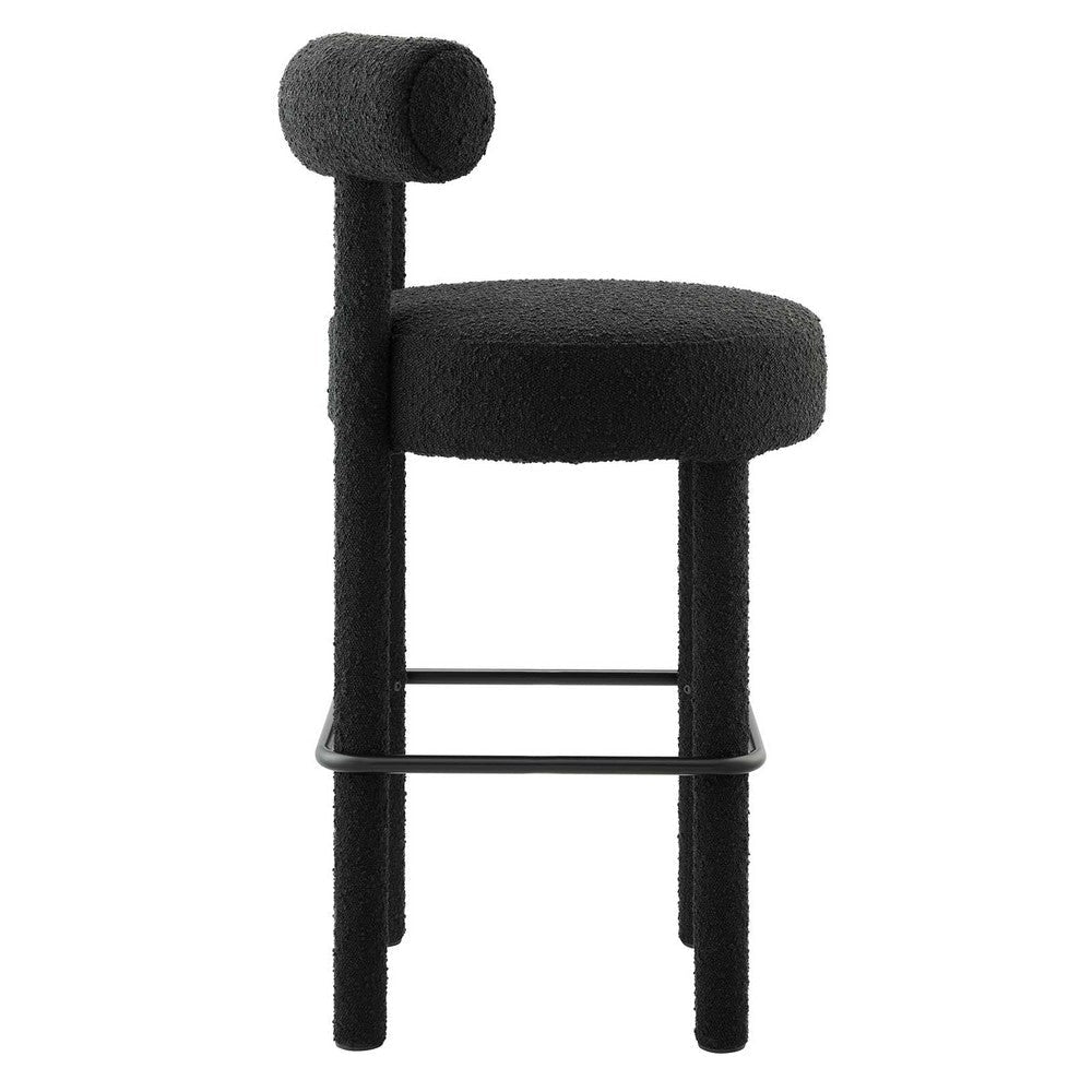 Modway EEI-6709-BLK-BLK Toulouse Boucle Fabric Bar Stool - Set of 2 Black Black MDY-EEI-6709-BLK-BLK