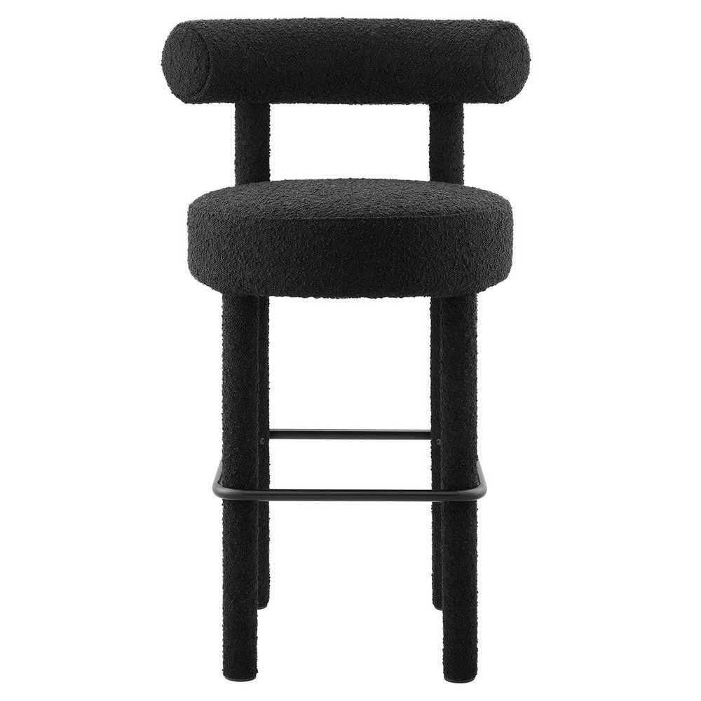 Modway EEI-6709-BLK-BLK Toulouse Boucle Fabric Bar Stool - Set of 2 Black Black MDY-EEI-6709-BLK-BLK