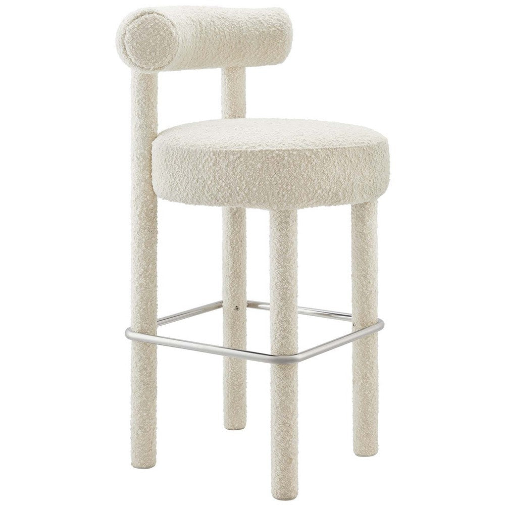 Modway EEI-6709-IVO-SLV Toulouse Boucle Fabric Bar Stool - Set of 2 Ivory Silver MDY-EEI-6709-IVO-SLV