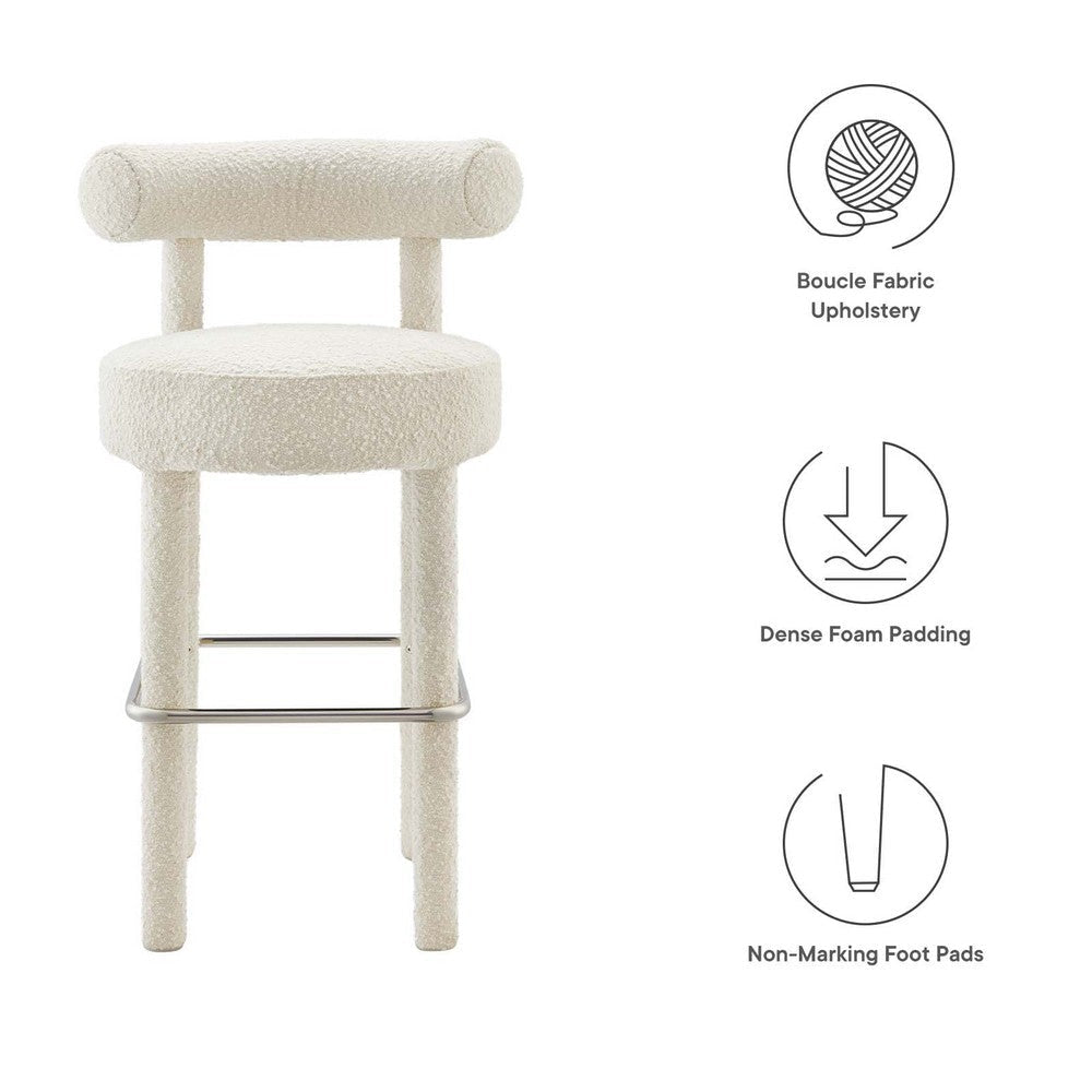 Modway EEI-6709-IVO-SLV Toulouse Boucle Fabric Bar Stool - Set of 2 Ivory Silver MDY-EEI-6709-IVO-SLV