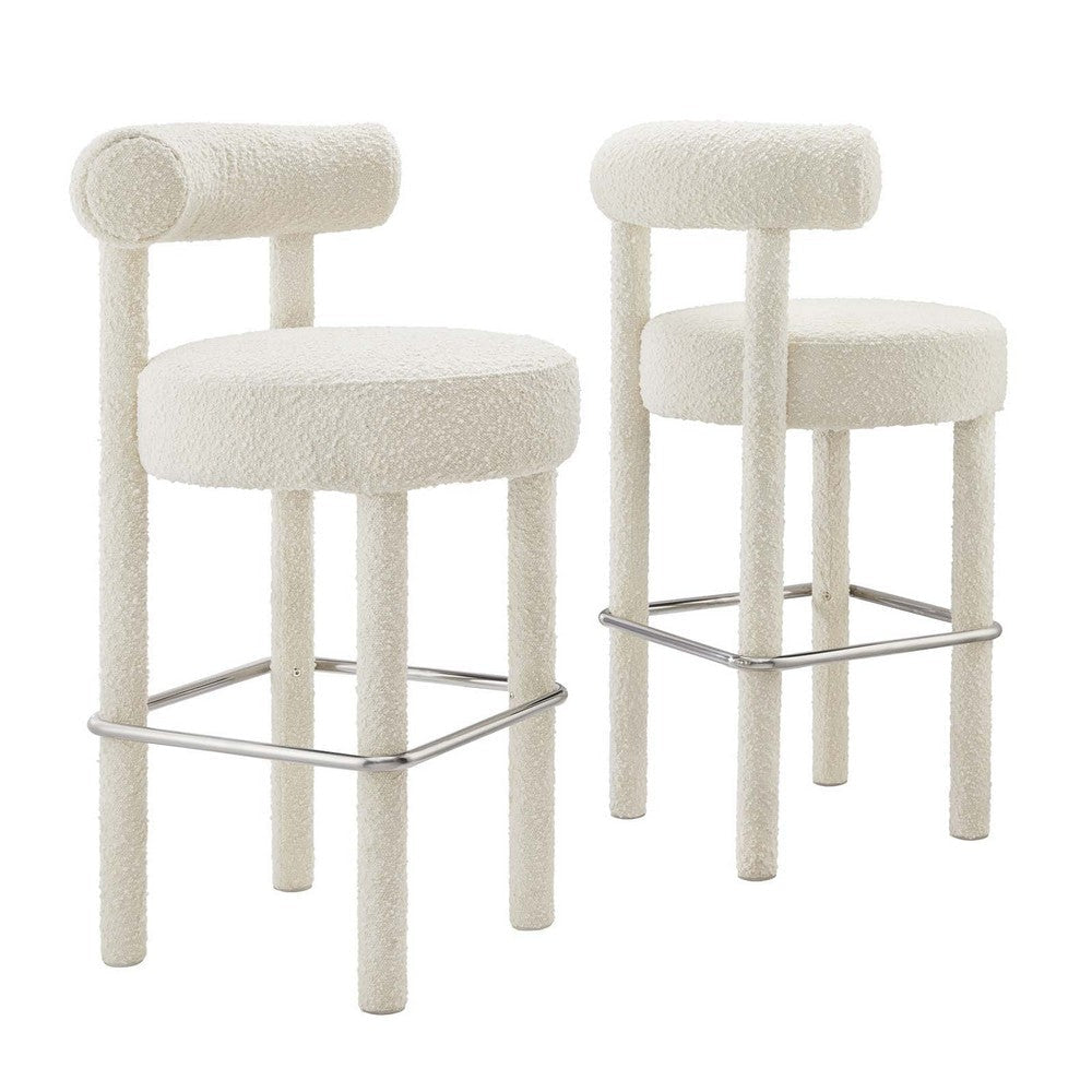 Modway EEI-6709-IVO-SLV Toulouse Boucle Fabric Bar Stool - Set of 2, Ivory Silver