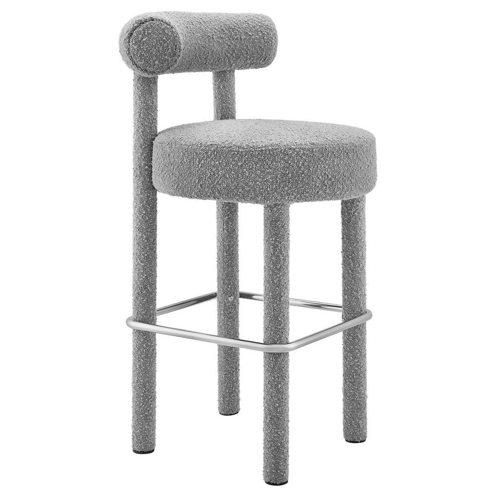 Modway EEI-6709-LGR-SLV Toulouse Boucle Fabric Bar Stool - Set of 2 Light Gray Silver MDY-EEI-6709-LGR-SLV