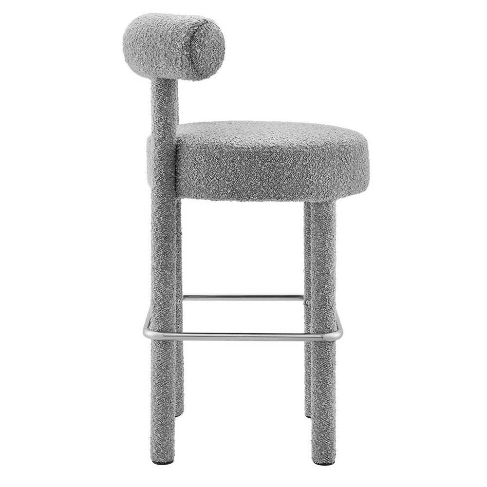 Modway EEI-6709-LGR-SLV Toulouse Boucle Fabric Bar Stool - Set of 2 Light Gray Silver MDY-EEI-6709-LGR-SLV