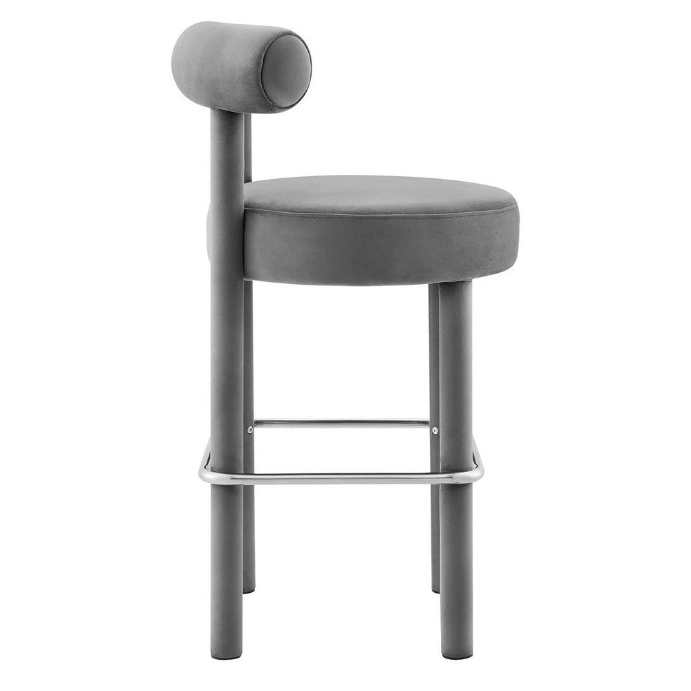 Modway Toulouse Performance Velvet Upholstered Bar Stool in Gray Silver with Stain-Resistant Upholstery-Set of 2 19.5 MDY-EEI-6710-GRY-SLV