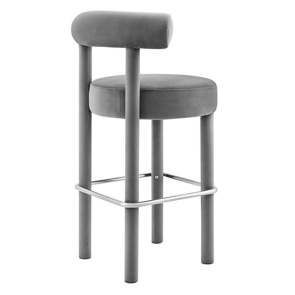 Modway Toulouse Performance Velvet Upholstered Bar Stool in Gray Silver with Stain-Resistant Upholstery-Set of 2 19.5 MDY-EEI-6710-GRY-SLV