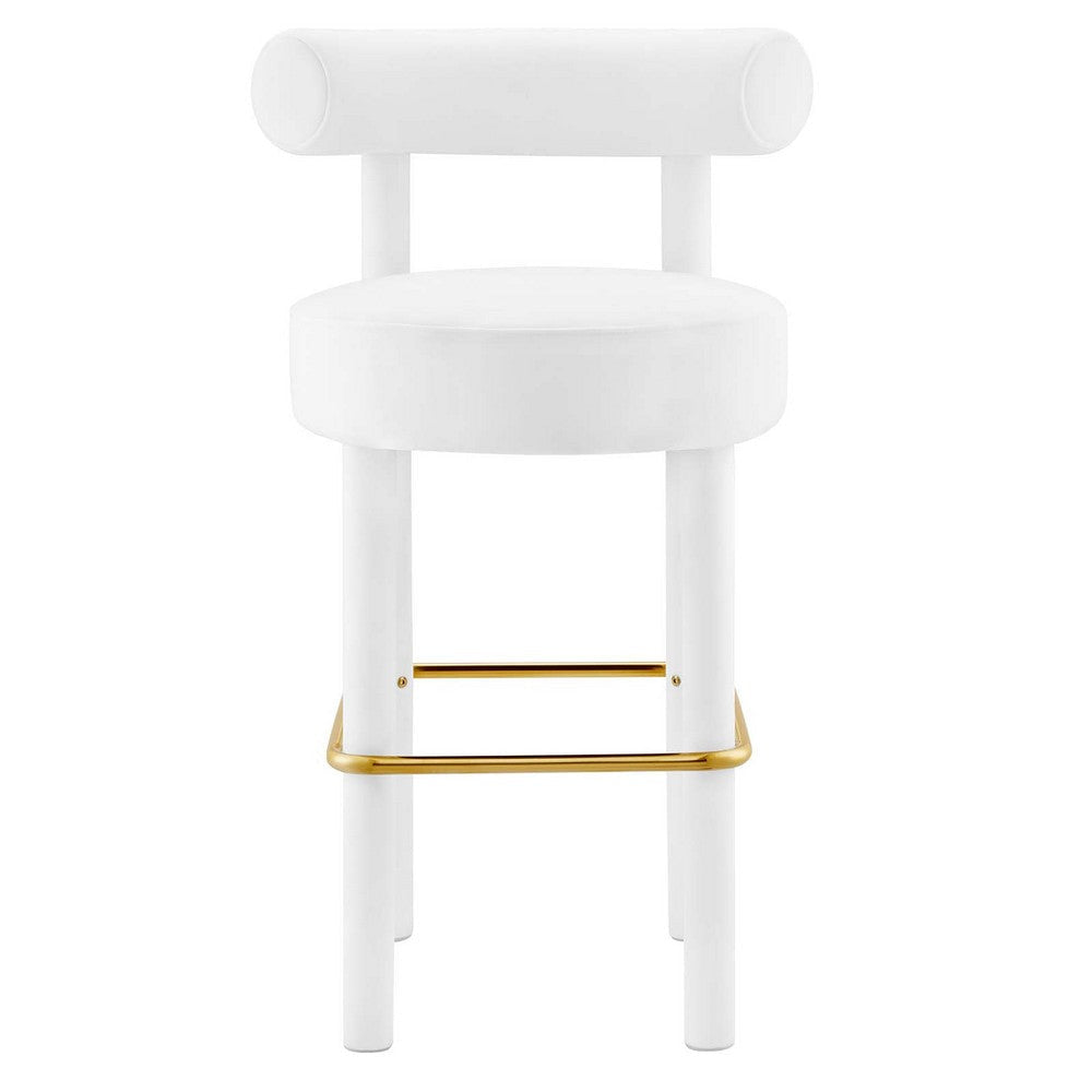 Modway Toulouse Performance Velvet Upholstered Bar Stool in White Gold with Stain-Resistant Upholstery-Set of 2 19.5 MDY-EEI-6710-WHI-GLD