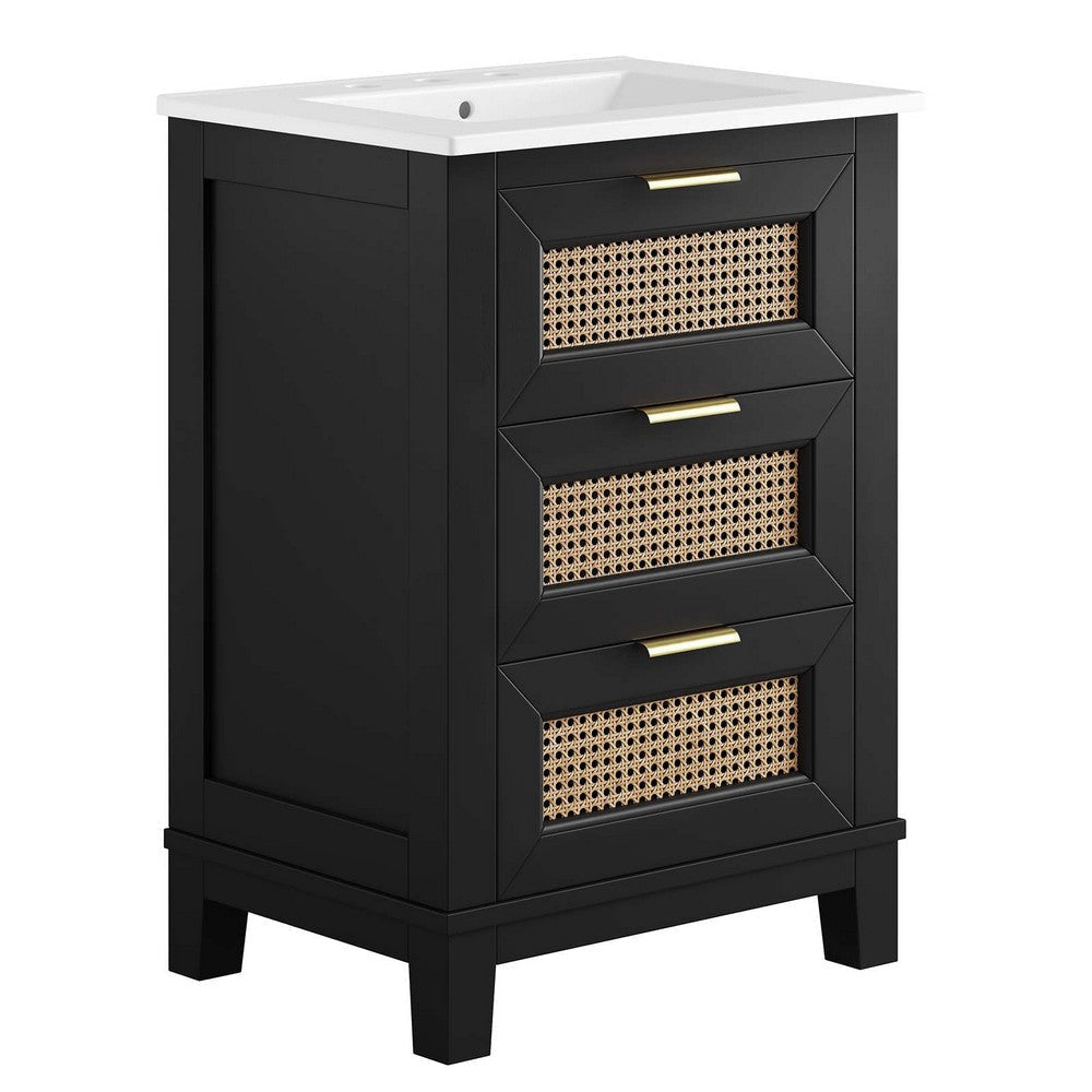 Modway EEI-6723-BLK-WHI Dixie 24â€ Solid Wood Bathroom Vanity, Black White