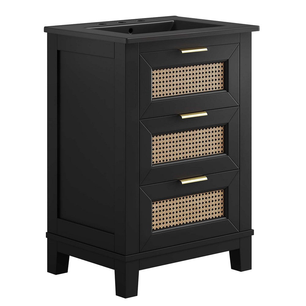 Modway EEI-6724-BLK-BLK Dixie 24â€ Solid Wood Bathroom Vanity Cabinet, Black Black