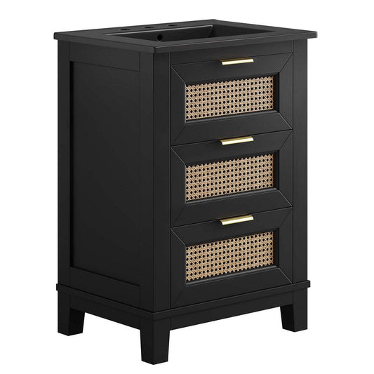 Modway EEI-6724-BLK-BLK Dixie 24” Solid Wood Bathroom Vanity Cabinet, Black Black