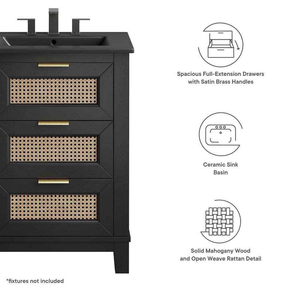 Modway EEI-6724-BLK-BLK Dixie 24” Solid Wood Bathroom Vanity Cabinet Black Black MDY-EEI-6724-BLK-BLK