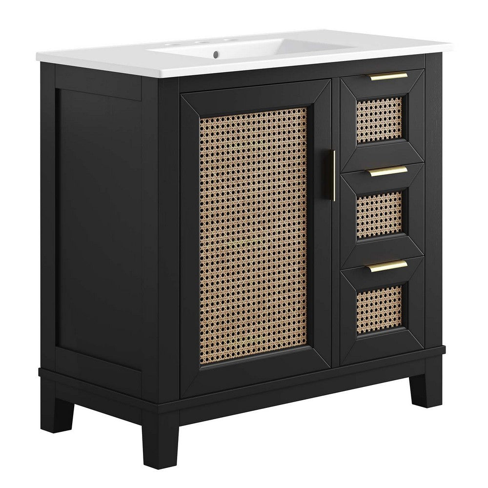 Modway EEI-6725-BLK-WHI Dixie 36â€ Solid Wood Bathroom Vanity Cabinet, Black White