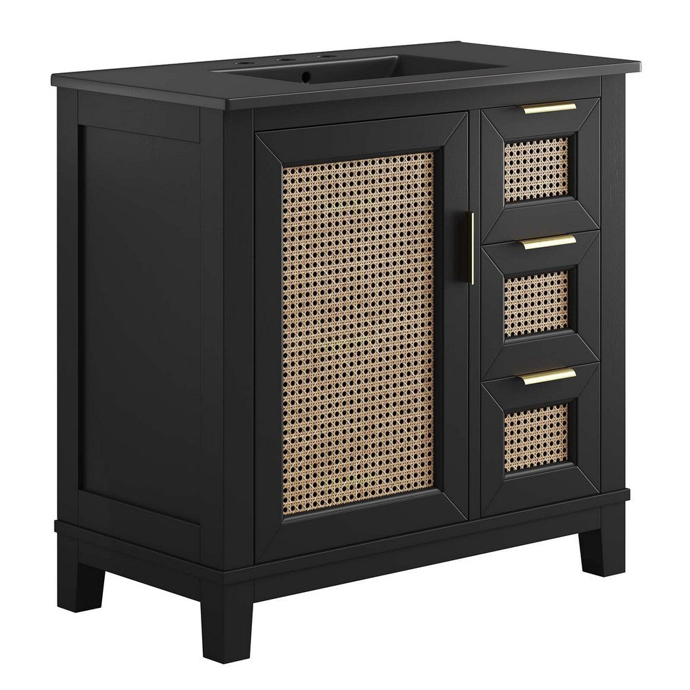 Modway EEI-6726-BLK-BLK Dixie 36â€ Solid Wood Bathroom Vanity Cabinet, Black Black