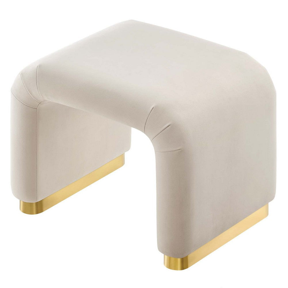 Modway Koda 24’’ Performance Velvet Upholstered Waterfall Stool or Side Table in Brass Almond 24 Inches MDY-EEI-6733-BRA-ALM