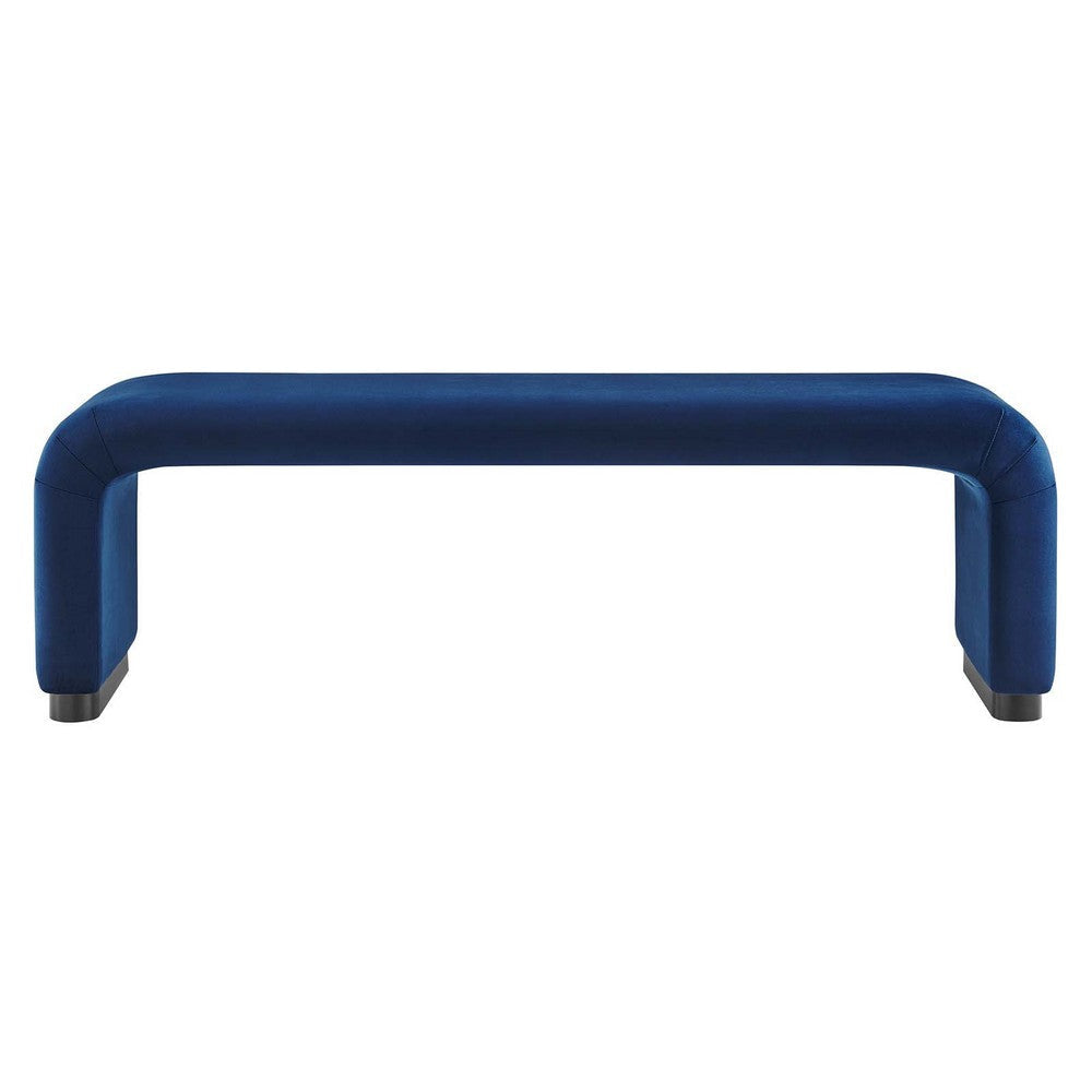 Modway Koda 60’’ Performance Velvet Waterfall Long Bench in Black Midnight Blue 60Inches MDY-EEI-6734-BLK-MID