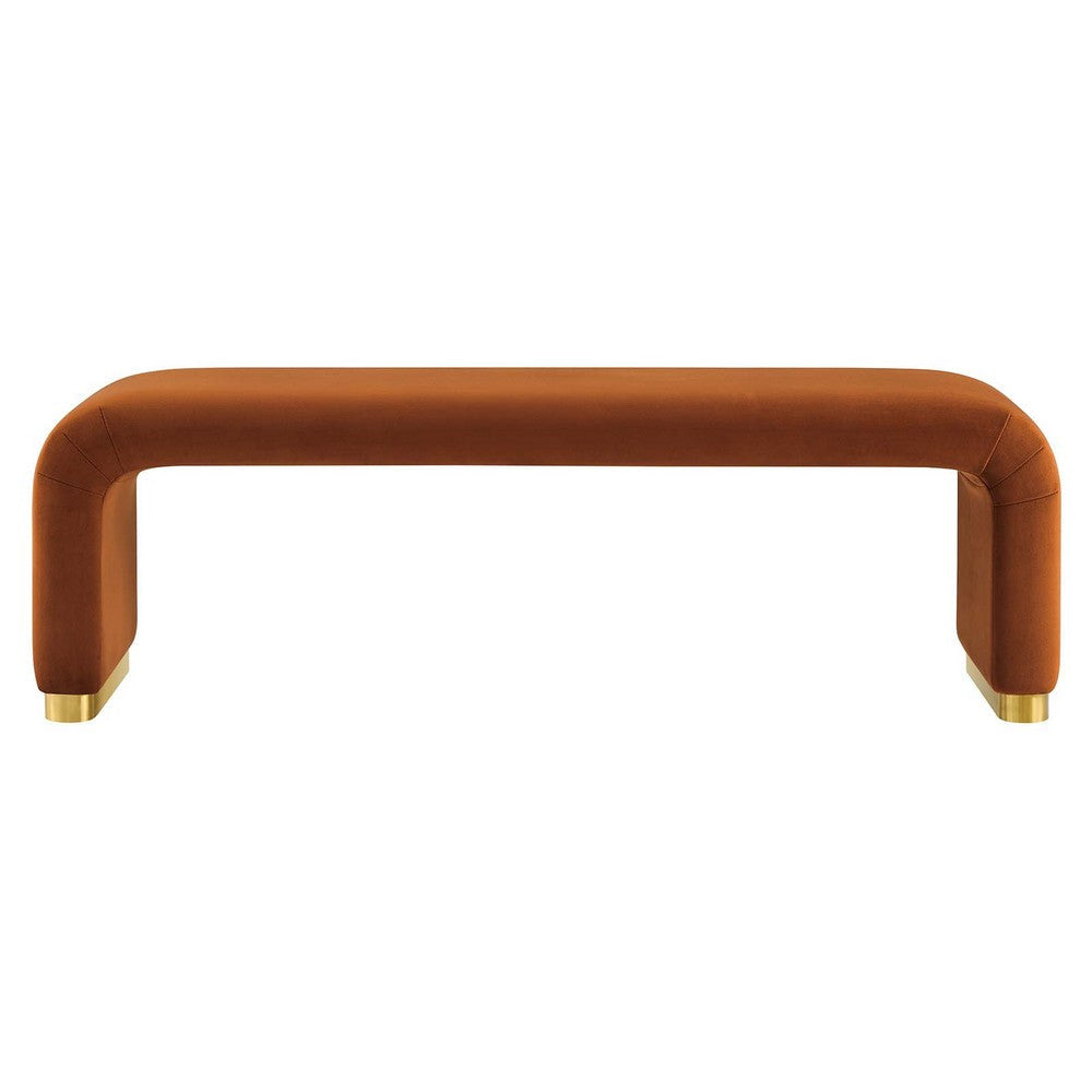 Modway Koda 60’’ Performance Velvet Waterfall Long Bench in Brass Rust 60Inches MDY-EEI-6734-BRA-RUS