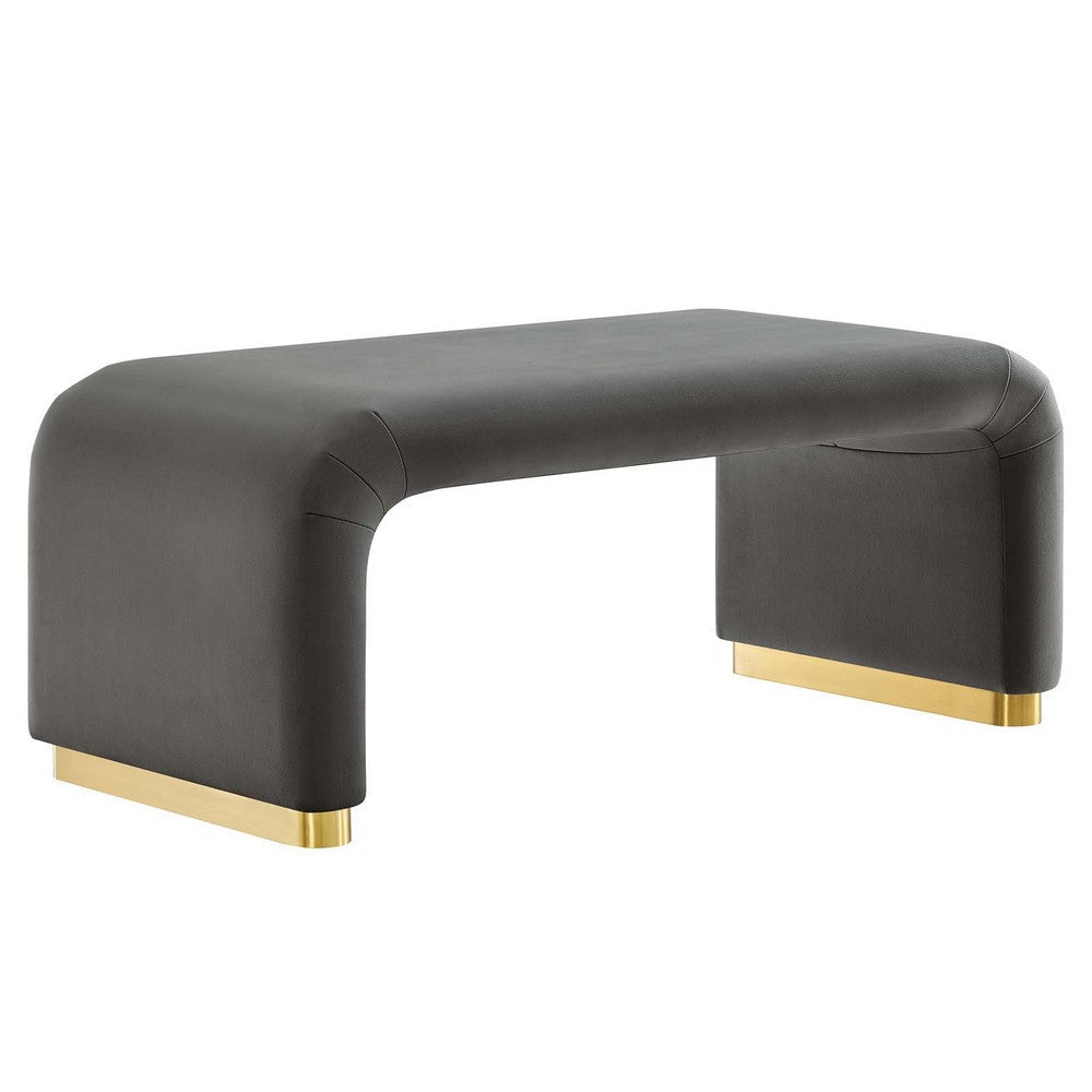 Modway EEI-6735-BRA-STG Koda Performance Velvet Waterfall Ottoman, Brass Storm Gray