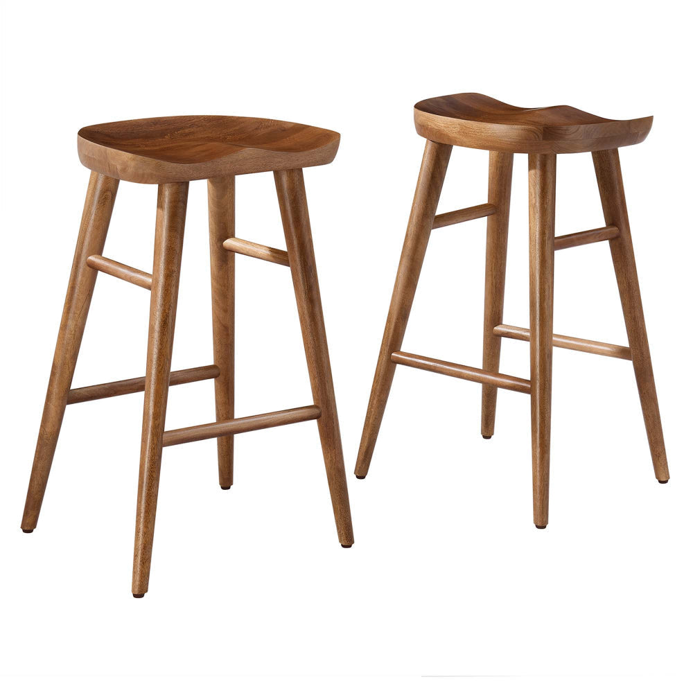 Modway EEI-6739-WAL Saville Backless Wood Counter Stools - Set of 2, Walnut
