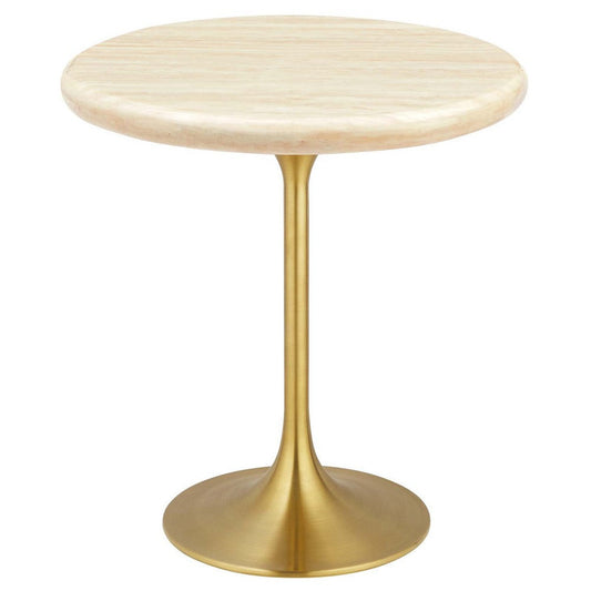 Modway Lippa 20" Round Artificial Side Table with Tapered, Metal Base, Gold Travertine