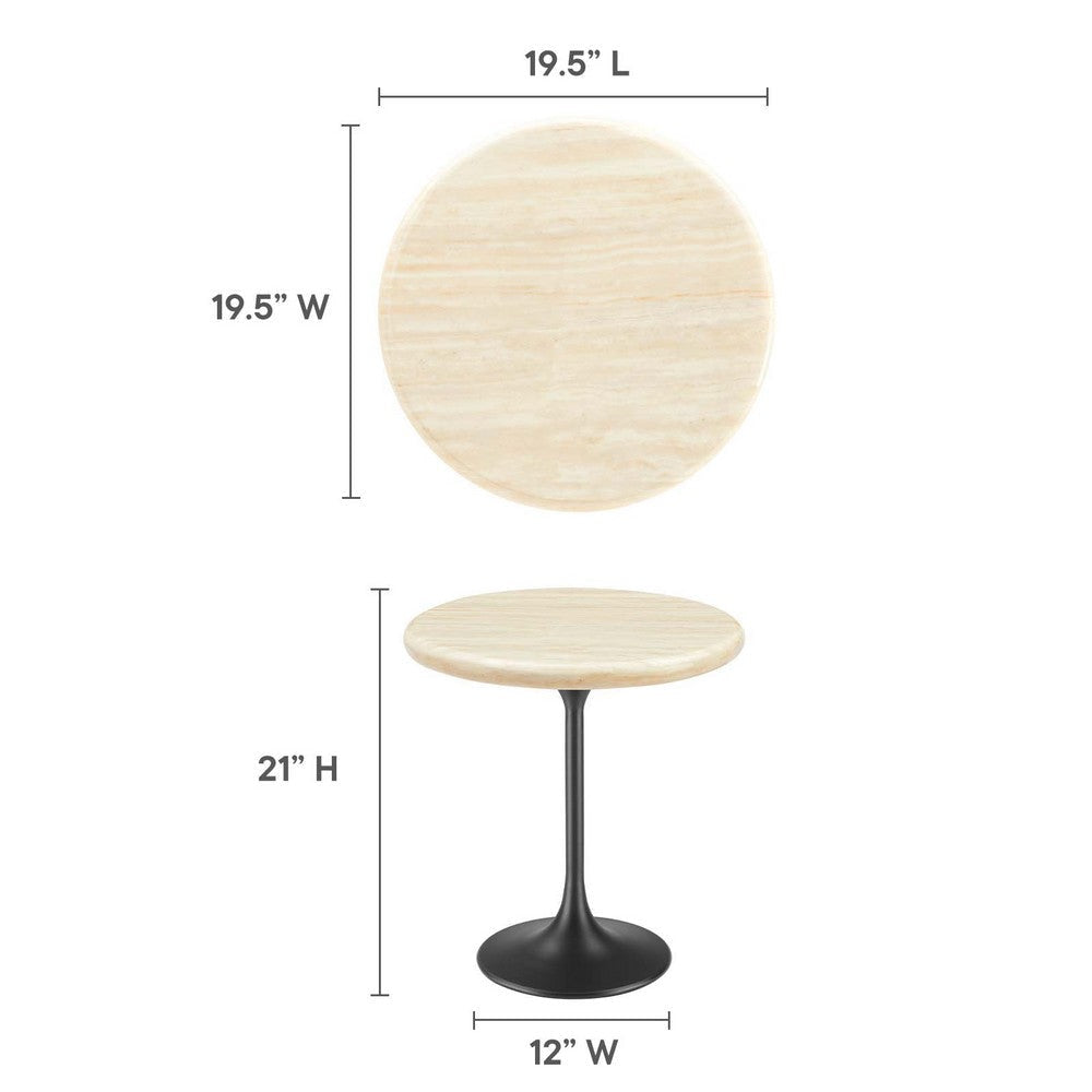 Modway Lippa 20’’ Round Artificial Side Table with Tapered Metal Base Black Travertine MDY-EEI-6747-BLK-TRA