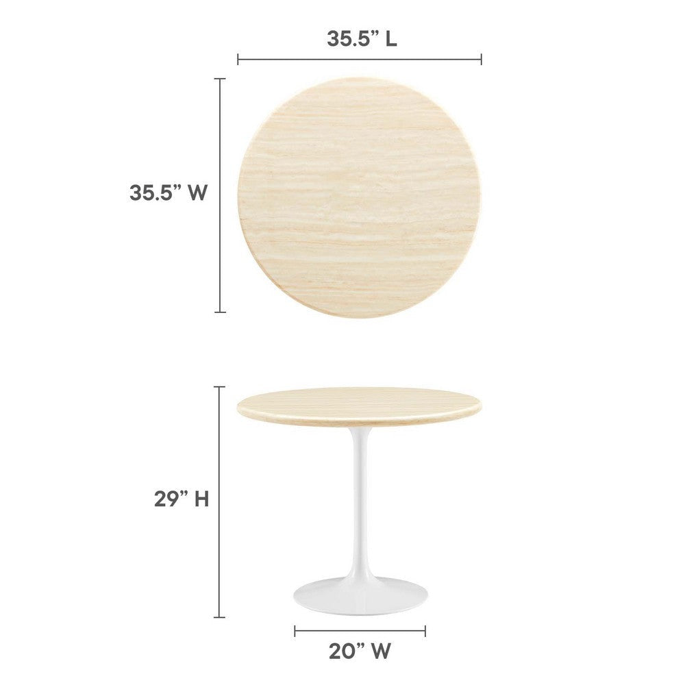 Modway Lippa 36’’ Round Artificial Dining Table with Tapered Metal Base White Travertine MDY-EEI-6748-WHI-TRA