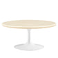 Modway Lippa 36" Round Artificial Coffee Table with Tapered, Metal Base, White Travertine