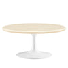 Modway Lippa 36" Round Artificial Coffee Table with Tapered, Metal Base, White Travertine