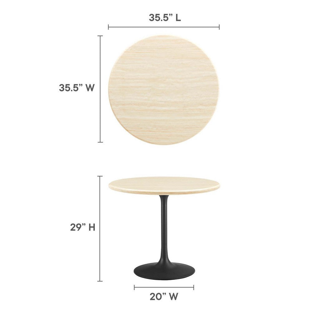 Modway Lippa 36’’ Round Artificial Dining Table with Tapered Metal Base Black Travertine MDY-EEI-6750-BLK-TRA