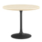 Modway Lippa 36" Round Artificial Dining Table with Tapered, Metal Base, Black Travertine