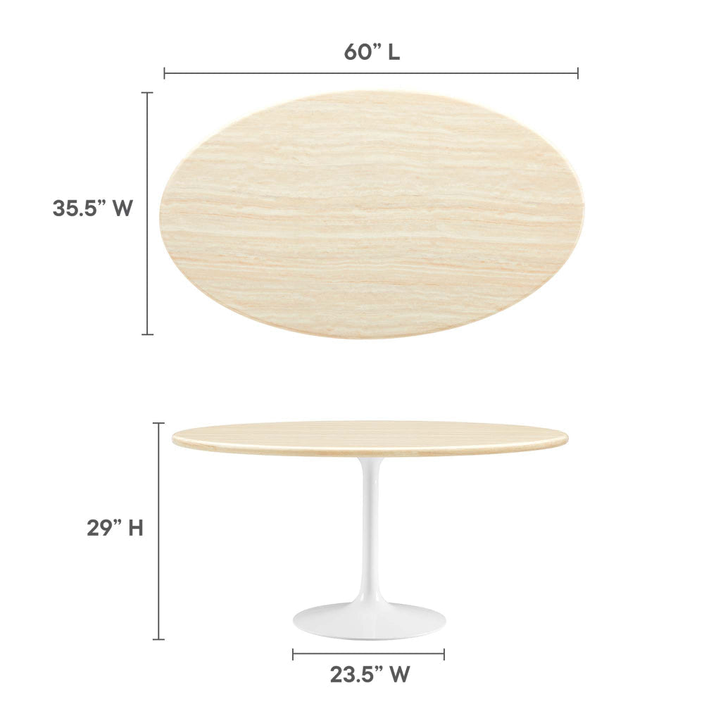Lippa 60” Oval Faux Travertine Dining Table by Modway MDY-EEI-6757-WHI-TRA