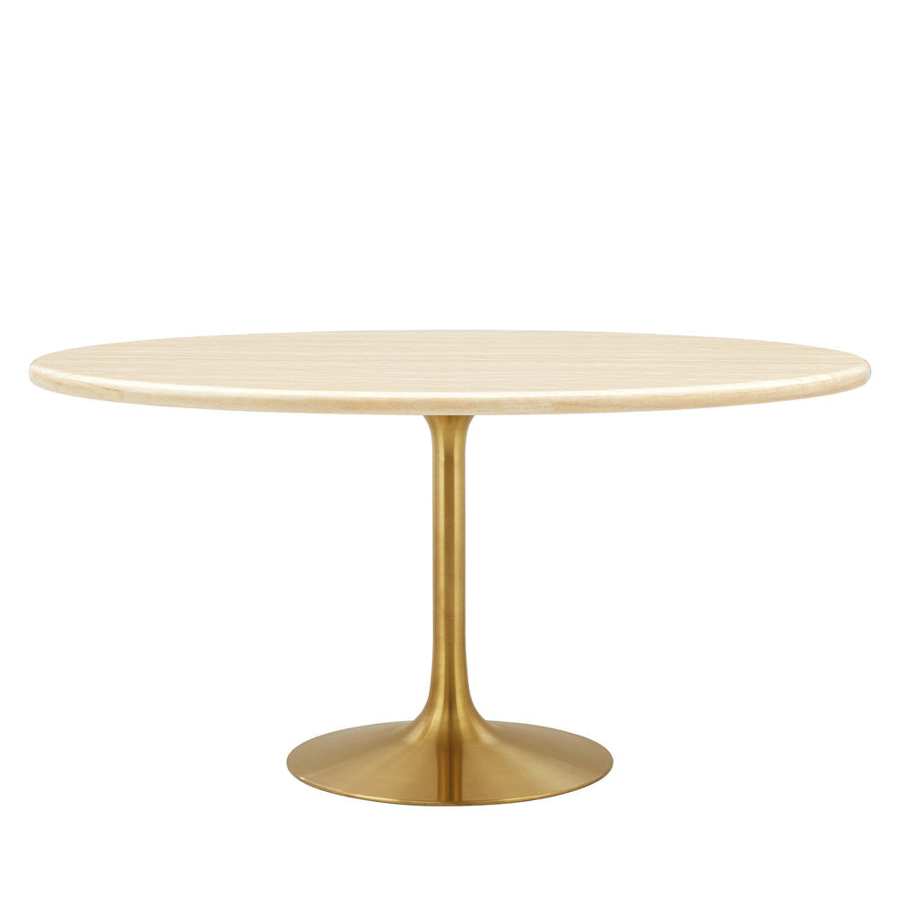 Modway Lippa 60” Oval Artificial Dining Table with Tapered, Metal Base, Gold Travertine