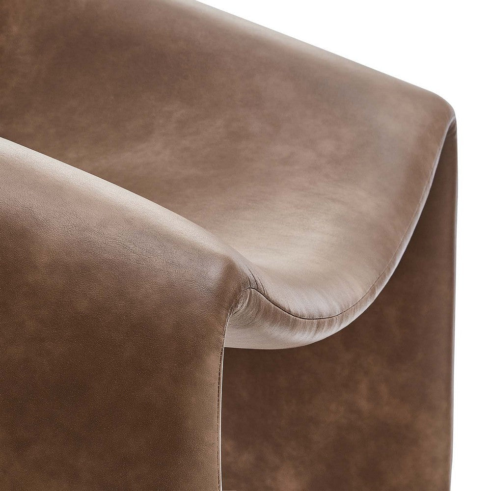 Modway Vivi Upholstered Faux Leather Brown-Stylish Vegan Accent Armchair Modern Barrel Comfortable Lounge Reading Chair for Living Room