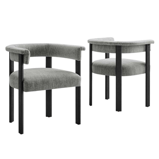 Imogen Woven Heathered Fabric Upholstered Barrel Dining Chairs - Set of 2  - No Shipping Charges