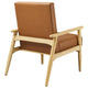 Modway Jensen Vegan Leather Accent Chair in Natural Tan - Mid-Century Modern Armchair with Solid Wood Legs & Armrest - Upholstered Faux