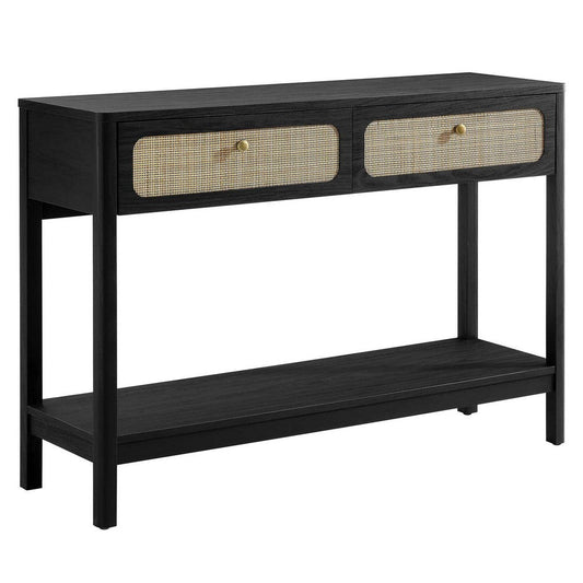 Modway Chaucer Modern Console Black with Wood Grain Finish, Ideal Entryway Table with Storage for Hallway or Living Room Décor