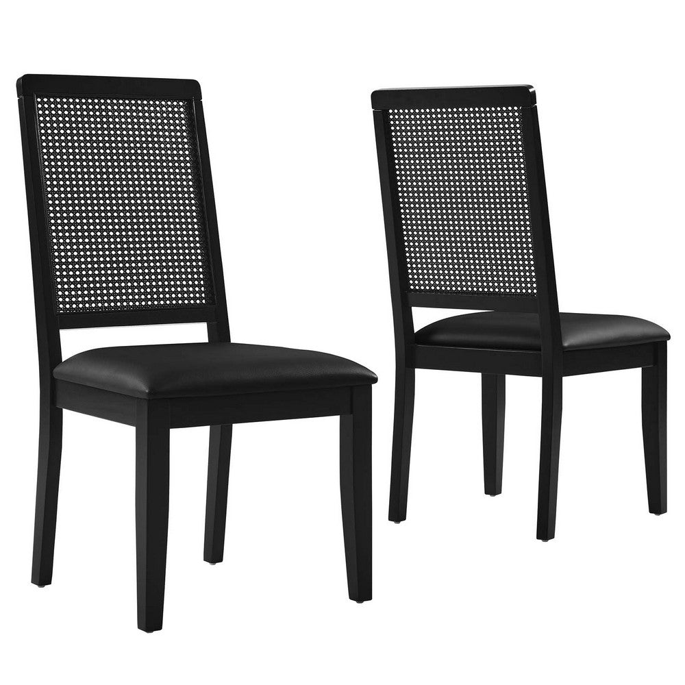 Arlo Vegan Leather Upholstered Faux Rattan and Wood Dining Side Chairs - Set of 2  - No Shipping Charges