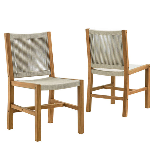 Modway Vienna Outdoor Patio Teak and Rope Armless Dining Chair Set of 2 in Natural Natural – Woven Rope Side Chairs – Teak Outdoor Dining Chairs – Weather-Resistant Deck Chairs