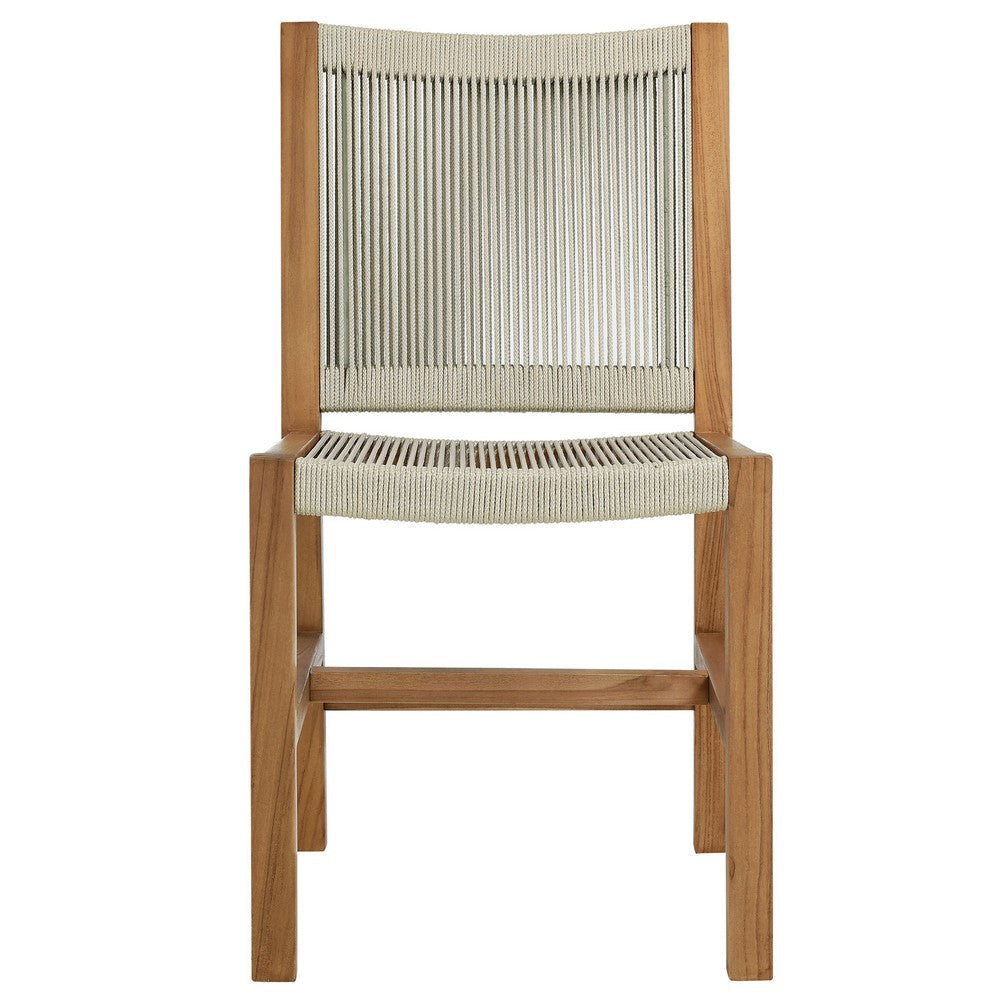 Modway Vienna Outdoor Patio Teak and Rope Armless Dining Chair Set of 2 in Natural Natural – Woven Rope Side Chairs – Teak Outdoor Dining