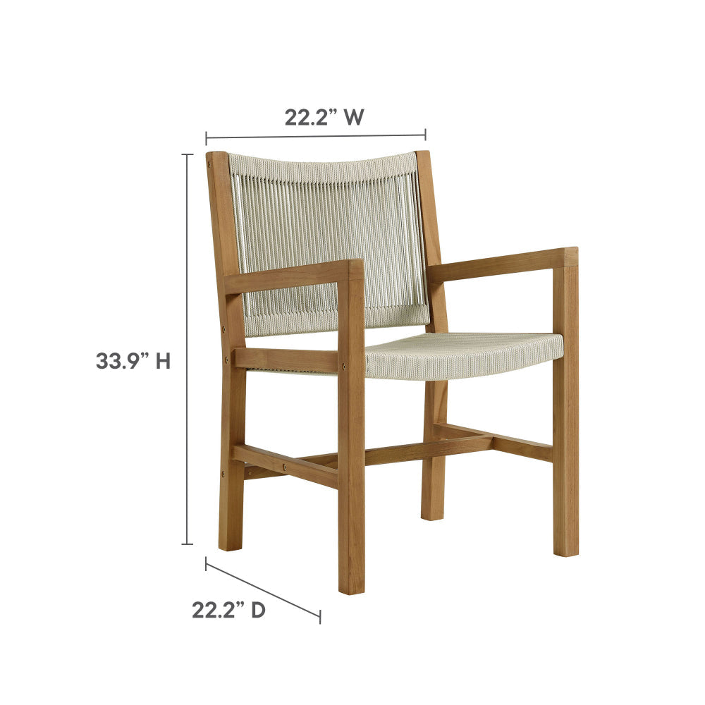 Modway Vienna Outdoor Patio Teak Wood Dining Armchairs Set of 2 in Natural Natural – Woven Rope Patio Chairs with Armrests – Teak Accent