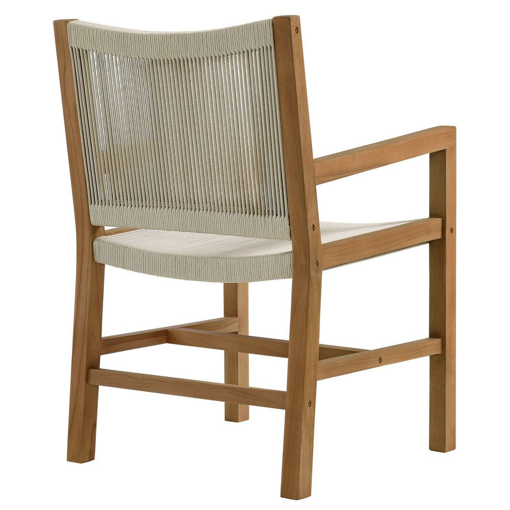 Modway Vienna Outdoor Patio Teak Wood Dining Armchairs Set of 2 in Natural Natural – Woven Rope Patio Chairs with Armrests – Teak Accent