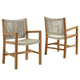 Modway Vienna Outdoor Patio Teak Wood Dining Armchairs Set of 2 in Natural Natural – Woven Rope Patio Chairs with Armrests – Teak Accent Chairs – Weather-Resistant Deck Chairs for Backyard, Porch