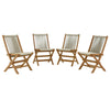 Modway Vienna Outdoor Patio Teak Wood Folding Chairs Set of 4 in Natural Natural – Weather-Resistant Woven Rope Armless Patio Dining Chairs – Foldable Deck Chairs for Backyard, Garden, Porch