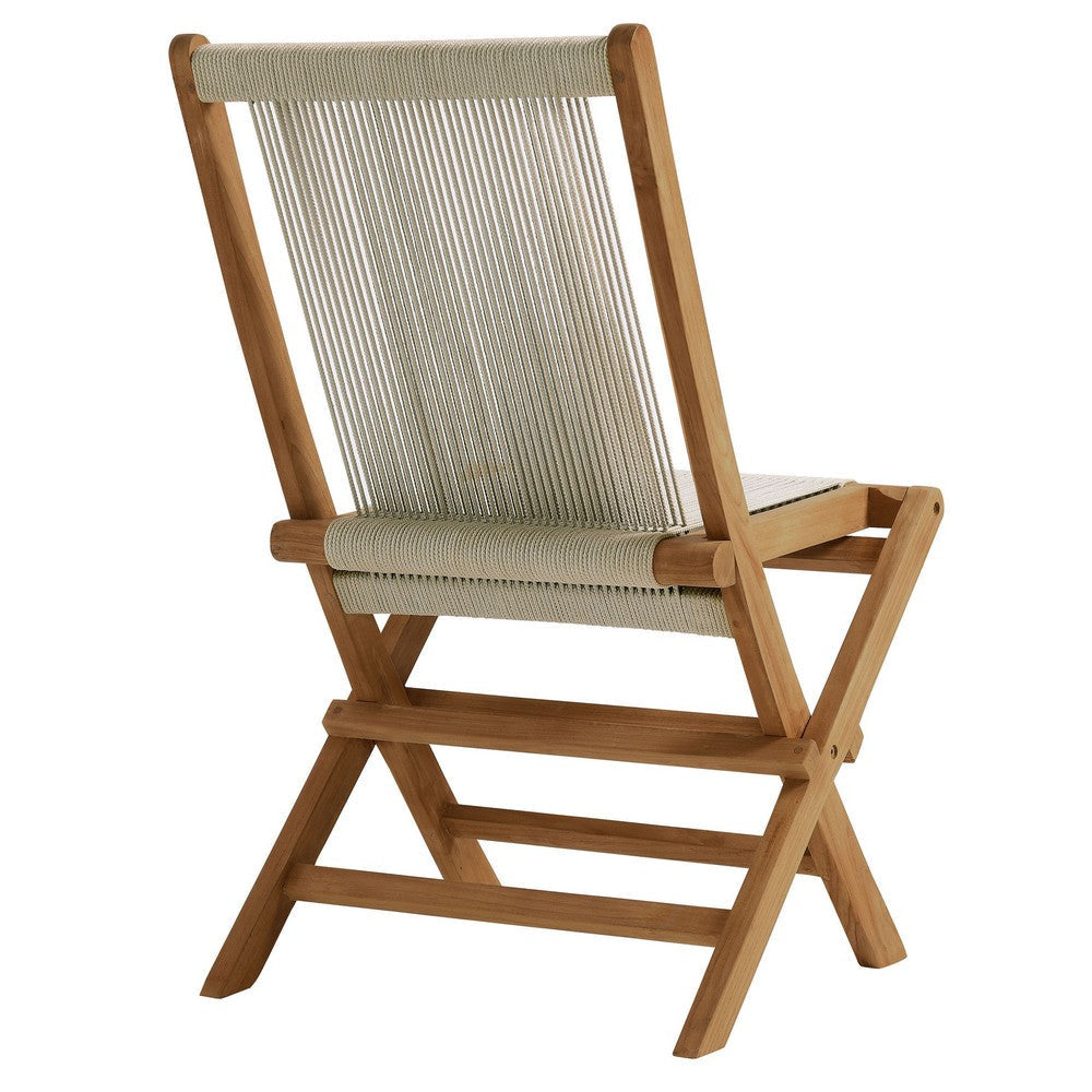 Modway Vienna Outdoor Patio Teak Wood Folding Chairs Set of 4 in Natural Natural – Weather-Resistant Woven Rope Armless Patio Dining Chairs