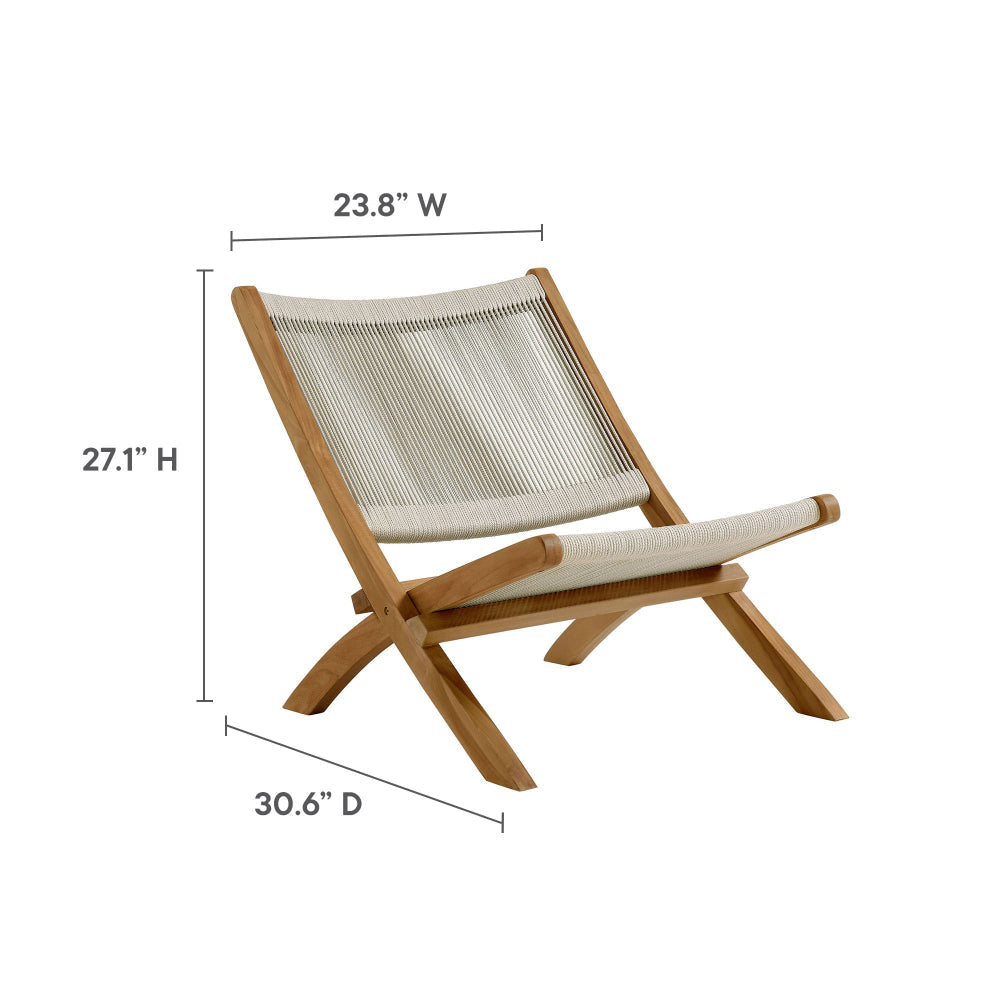 Modway Vienna Outdoor Patio Teak Wood Folding Lounge Chair in Natural Natural