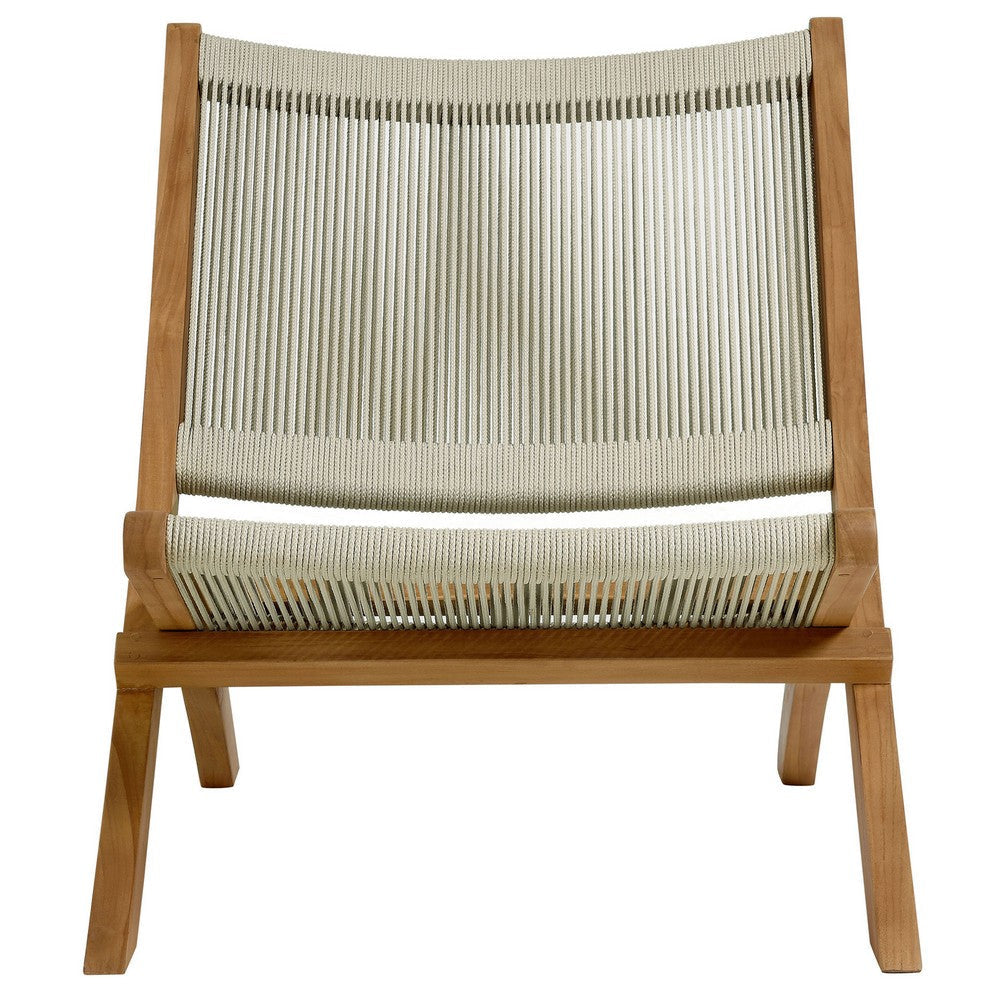Modway Vienna Outdoor Patio Teak Wood Folding Lounge Chair in Natural Natural