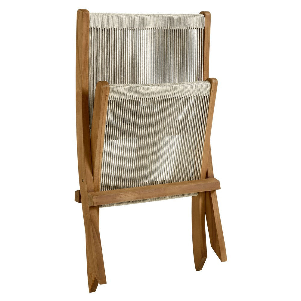 Modway Vienna Outdoor Patio Teak Wood Folding Lounge Chair in Natural Natural