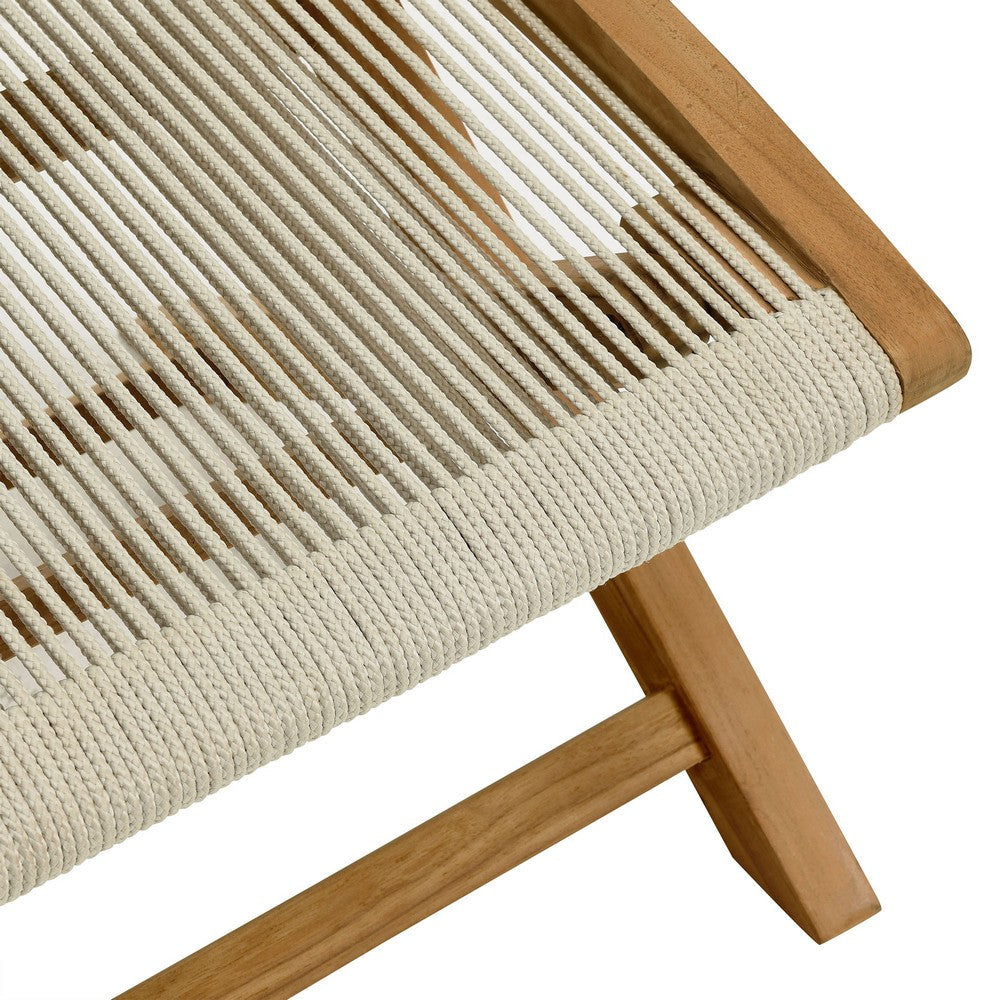 Modway Vienna Outdoor Patio Teak Wood Folding Ottoman in Natural Natural