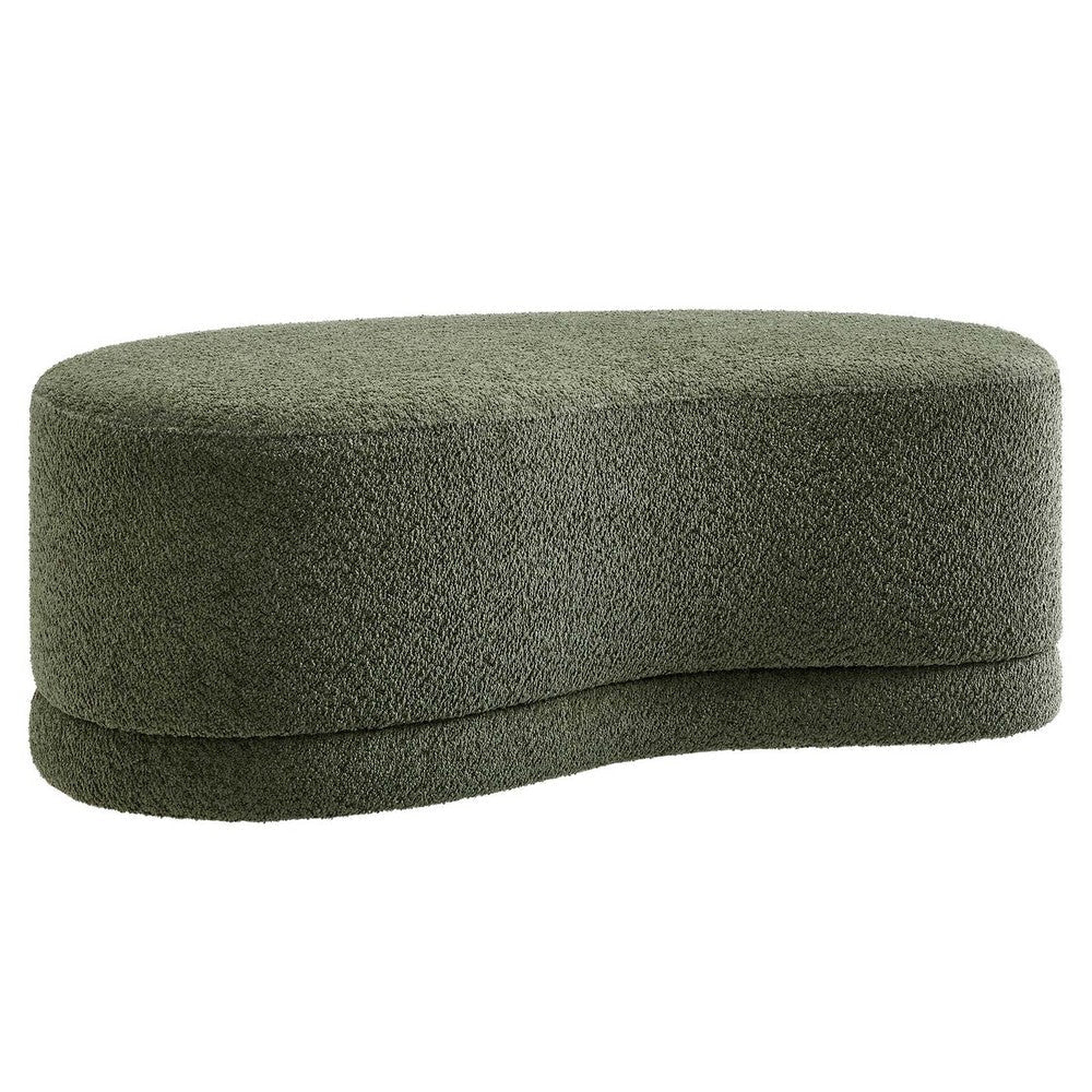 Modway Nimbus 48 Inch Curved Ottoman Bench in Sage - Soft Fabric Chenille Ottoman - Versatile Bedroom Bench - Bouclé Footstool - Upholstered Coffee Table - Bedroom and Living Room Furniture